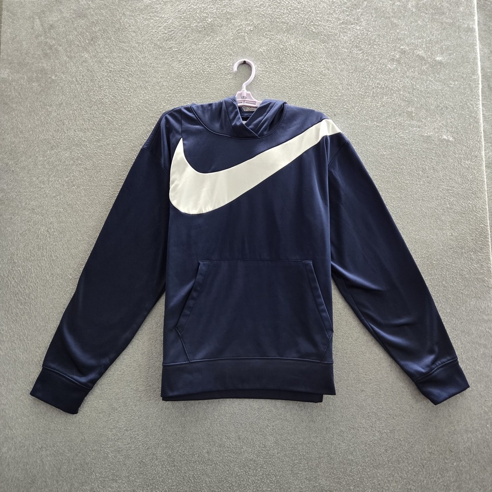 Nike Men Hoodie L Navy Colorblock Fleece Big Center Swoosh‎ Dri-Fit Activewear
